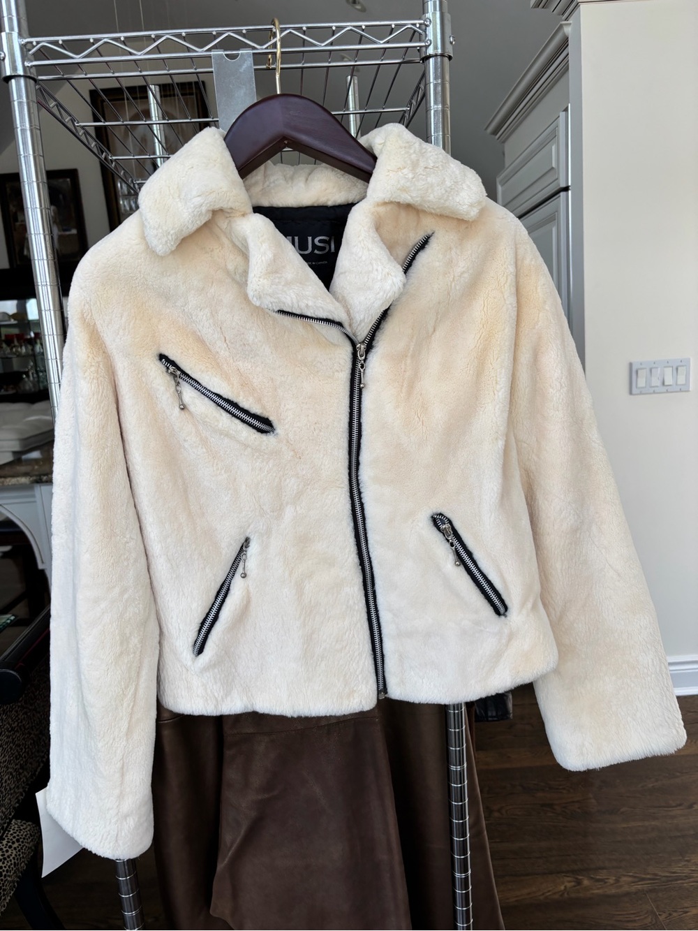 Plush Cream Beaver Fur Moto Jacket - Women